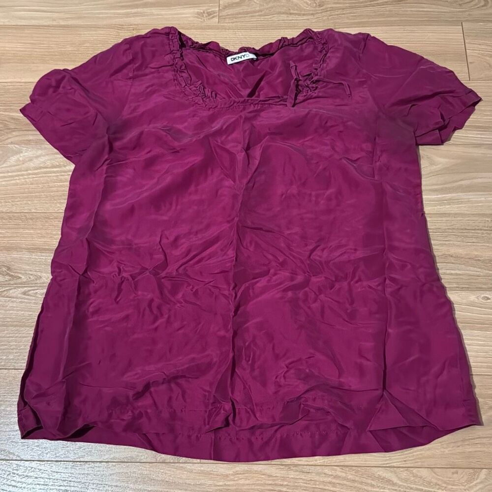 Vintage DKNY 100% Silk Blouse Purple Top Size Medium
